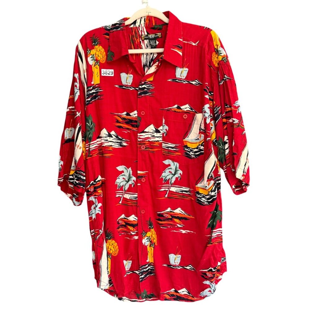 Hawaiian Collection Rocky Tropical Palm Tree Pineapple Shirt Dress XL Red